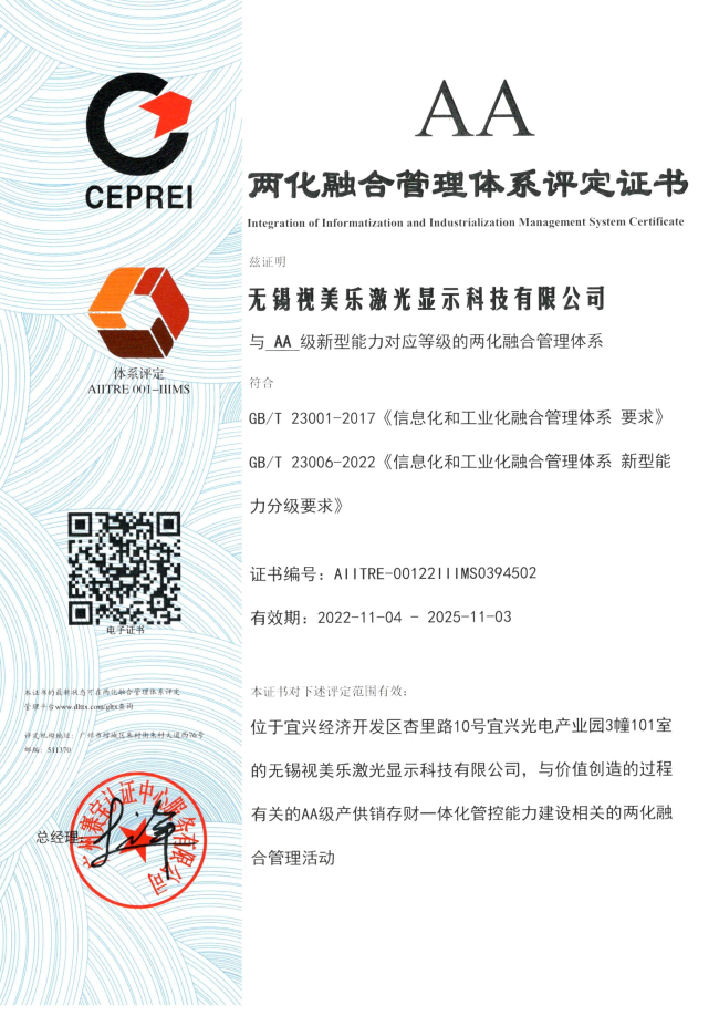 喜報 | AA級！SEEMILE榮獲兩化融合管理體系評定證書